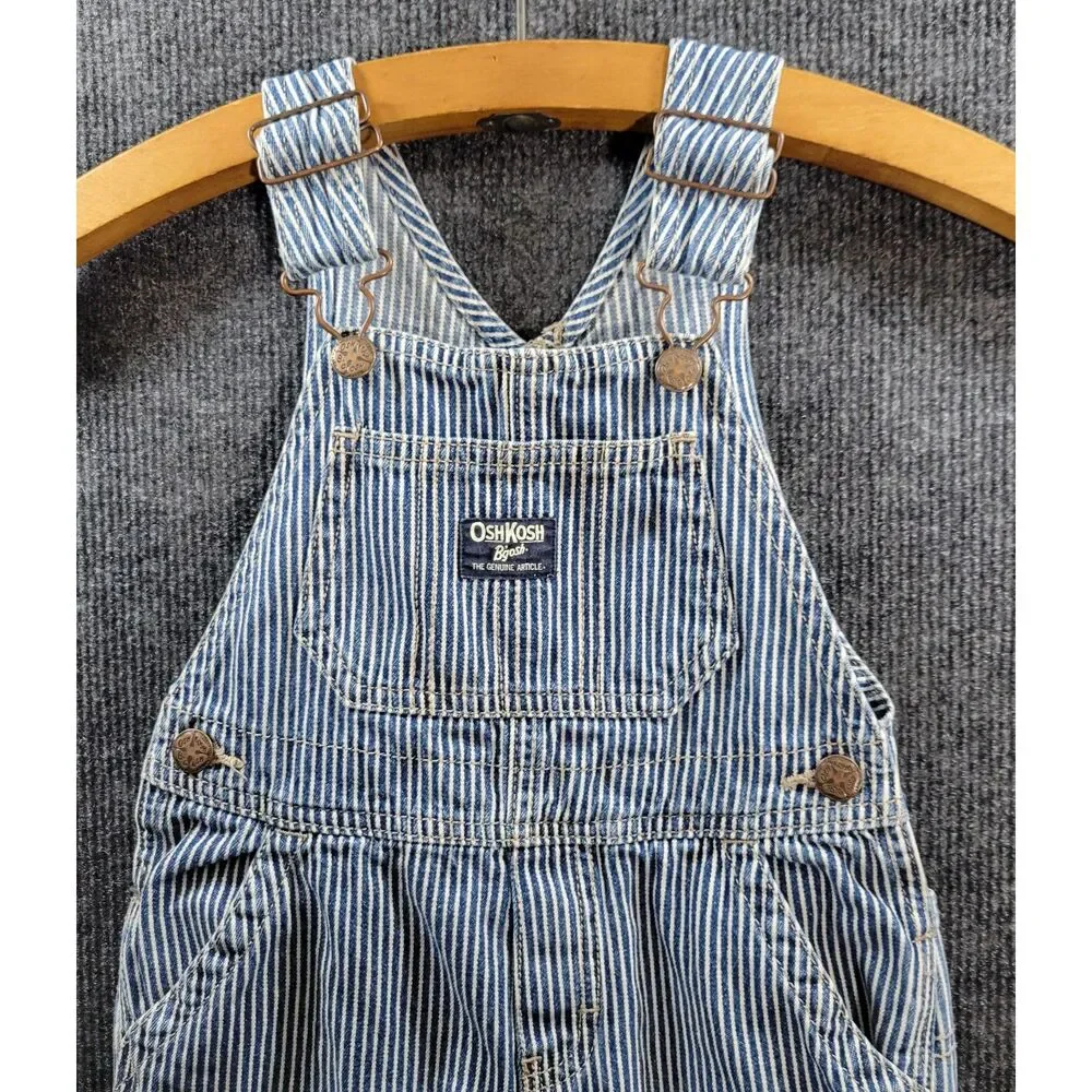 OshKosh B'gosh Vestbak Hickory Stripe Overalls 3T Blue White Railroad Stripes
